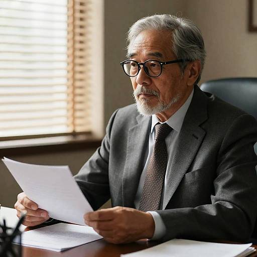 Pensive Older Man in Gray Suit