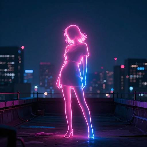 Neon Silhouette Girl on Rooftop
