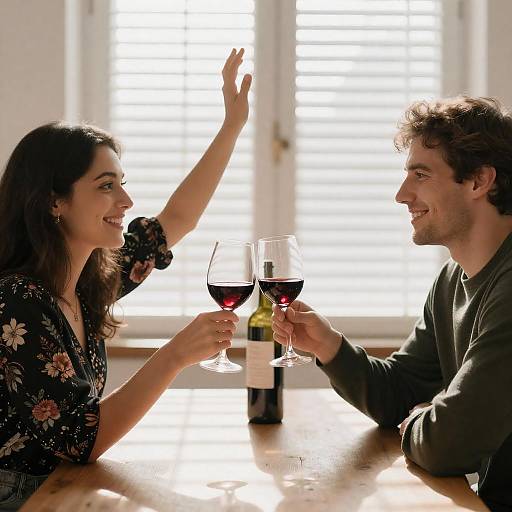 Couple Toasting with Red Wine in Sunlight