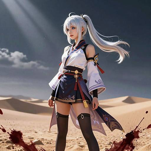 Fantasy Character in Desert with White Hair