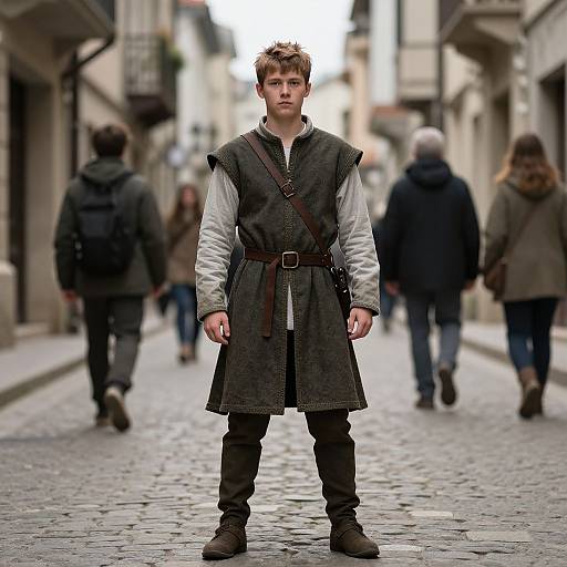 Medieval Boy in Narrow Street