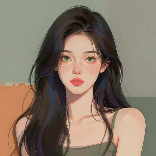 Digital Portrait of Young Woman with Green Eyes