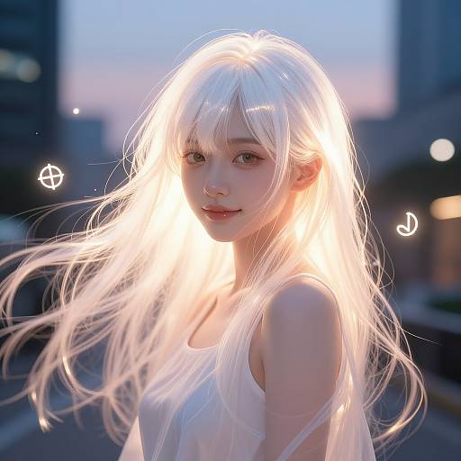 Serene AI Anime Girl with Light Strand Hair