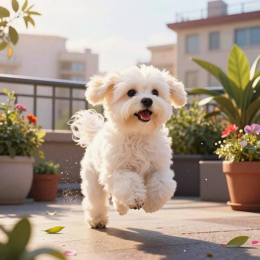 Playful Maltese on Urban Rooftop