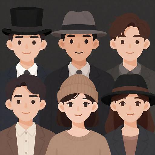 Five People Wearing Diverse Hats Illustration