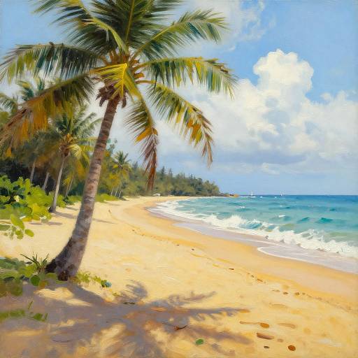Romantic Tropical Beach Oil Painting