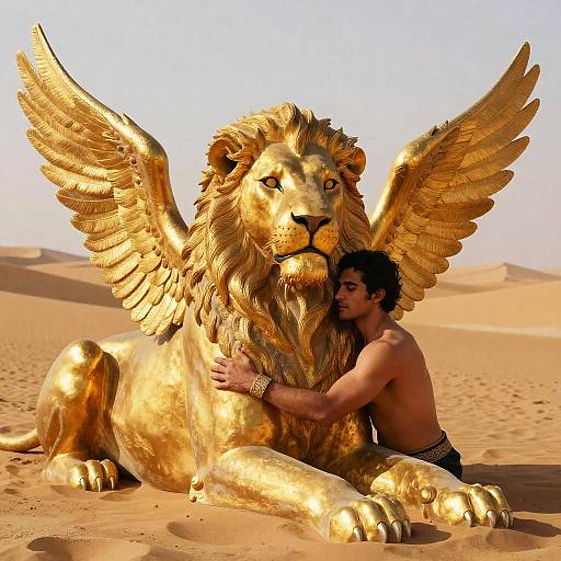Golden Sphinx Embracing Man