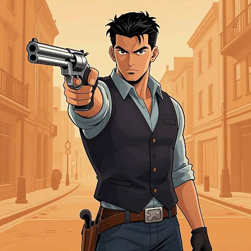 Determined Young Man with Revolver