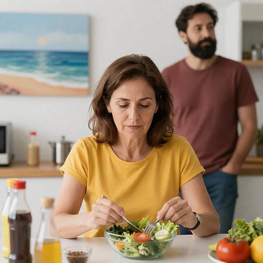 Middle-aged Woman Preparing Salad in Kitchen