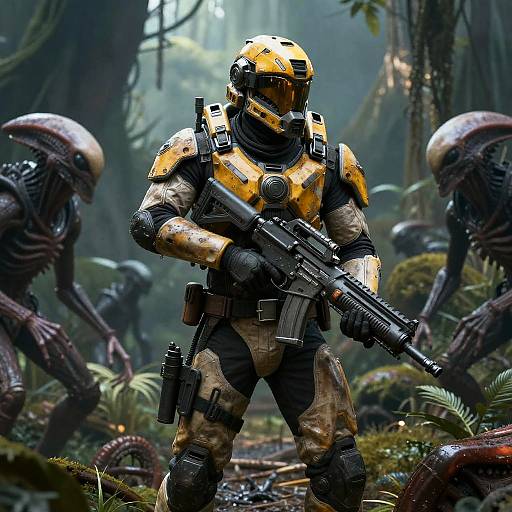Helldivers 2 Warrior in Alien Jungle