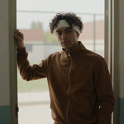 Young Man in Brown Jacket Doorway
