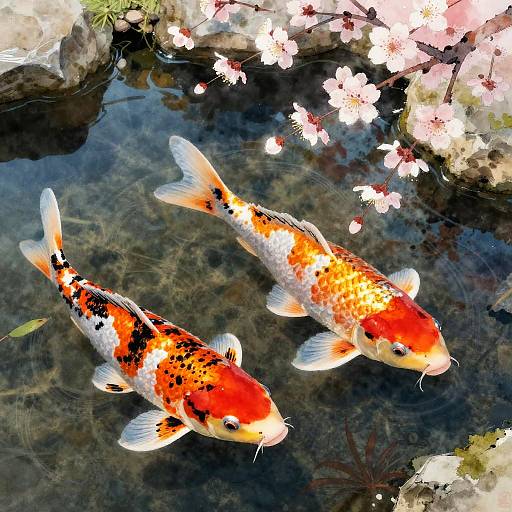 Vibrant Koi Fish in Japanese Garden