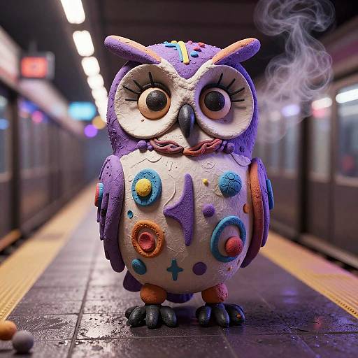 Surreal Amber Owl in Neon Subway