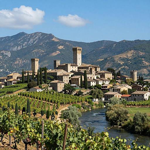 Medieval Italian Village with Scenic Vineyards