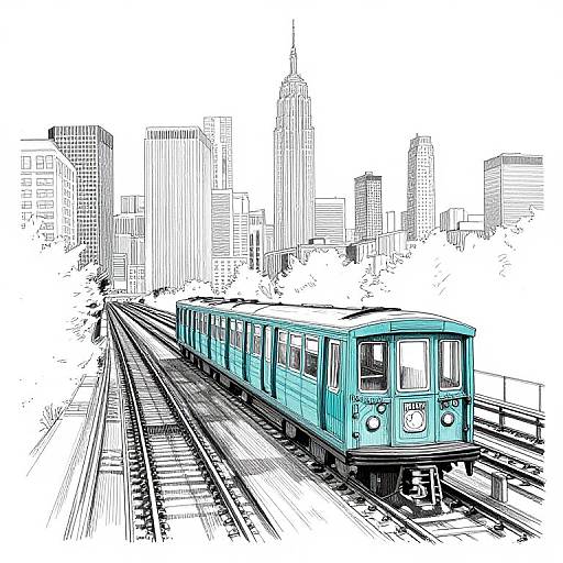 Bronx Skyline and Subway Line Drawing