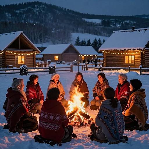 Winter Village Fire Singing Scene