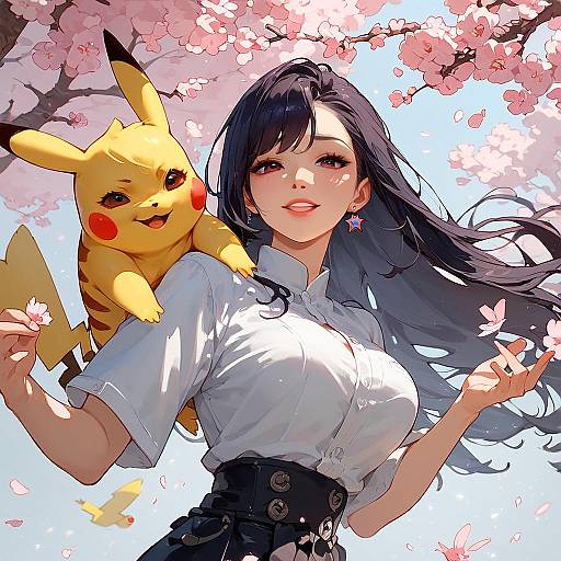 Seductive Anime Girl with Pikachu