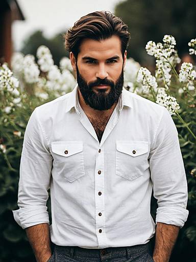 Bearded Man in White Shirt Portrait