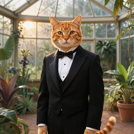 Dignified Tabby Cat in Victorian Greenhouse