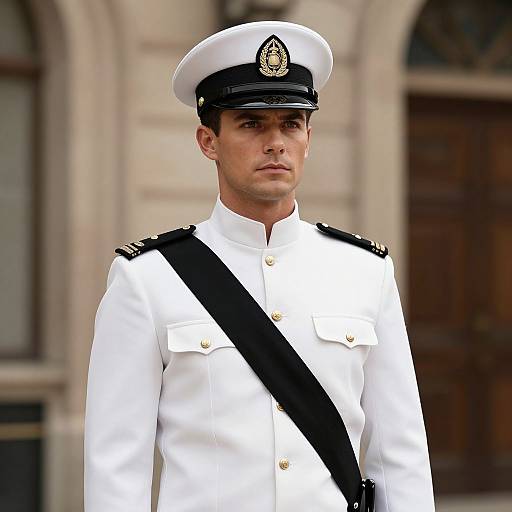Confident Man in Elegant White Uniform