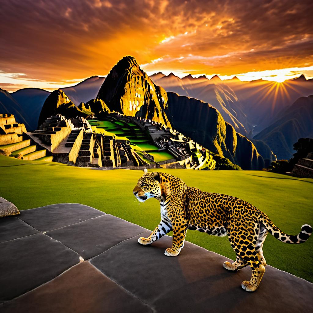 Majestic Jaguar at Sunset over Machu Picchu