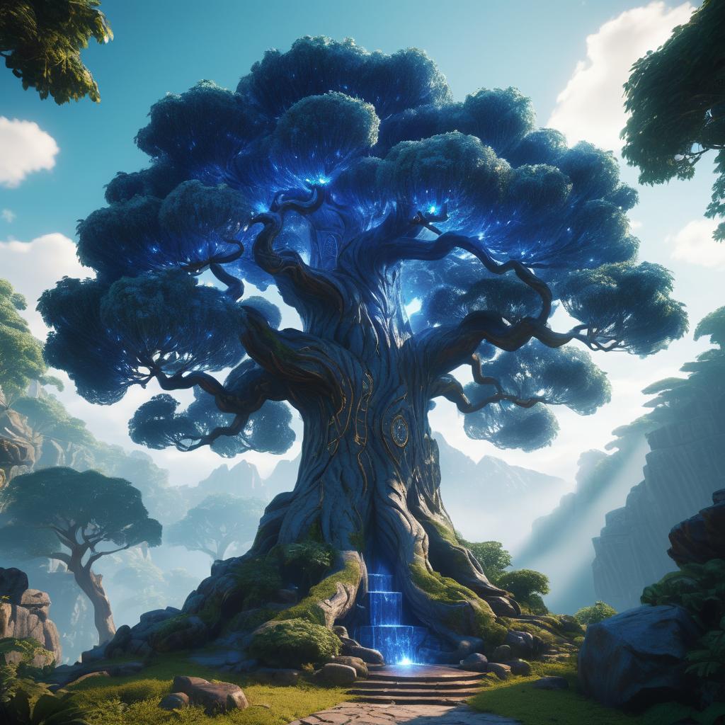 Majestic Ancient Crystal Tree Fantasy Scene