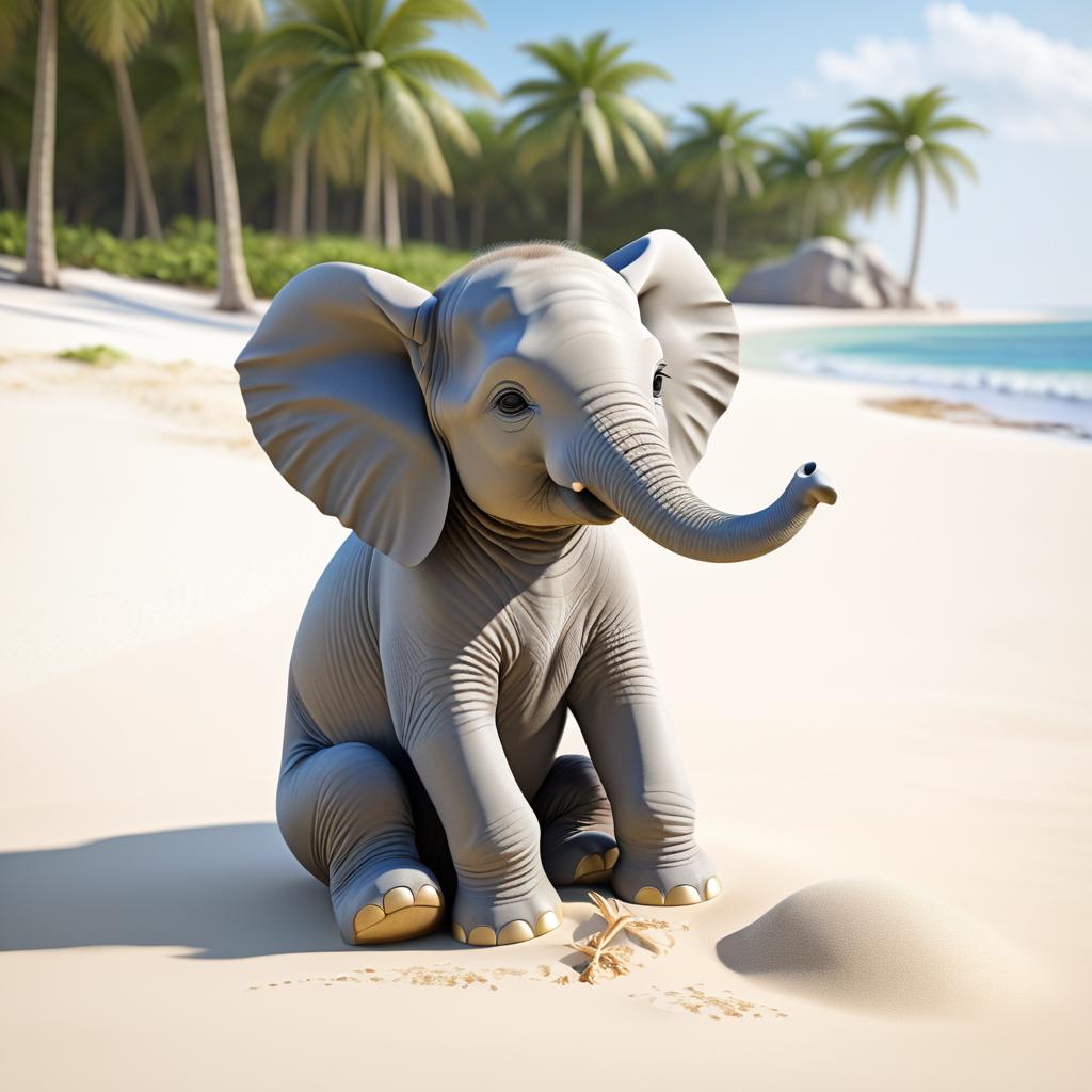 Photorealistic Baby Elephant on Beach