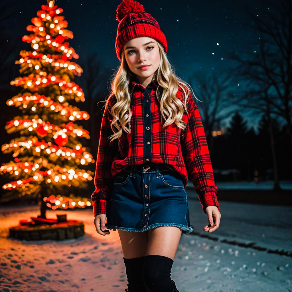 Festive Playful Girl in Holiday Attire