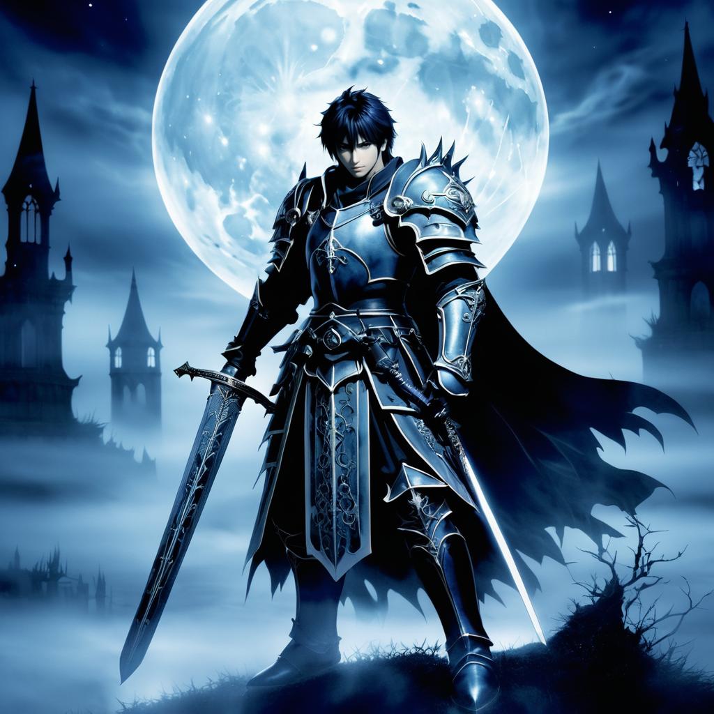 Haunting Knight in a Moonlit Graveyard