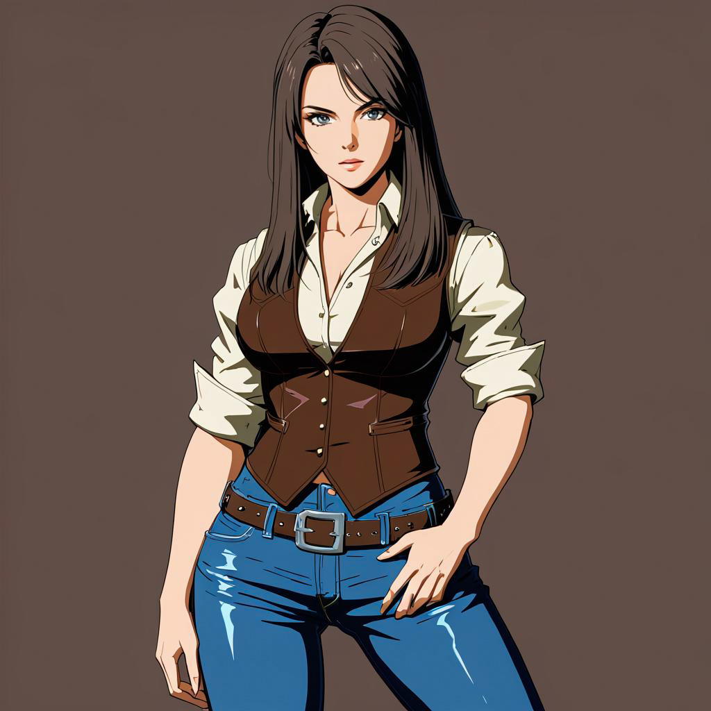 Serious Outlaw Woman in Anime Style