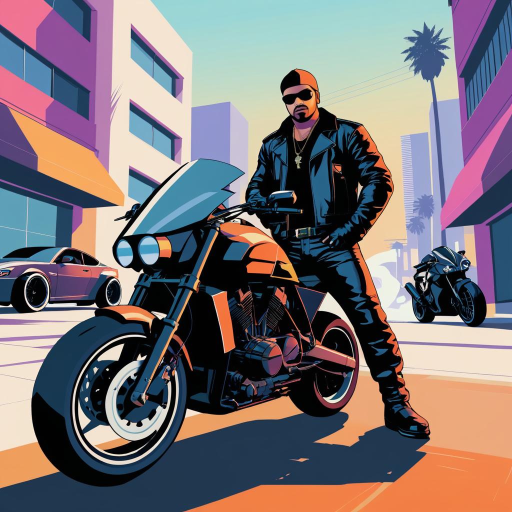 Cunning Thief with Fast Motorcycle Illustration