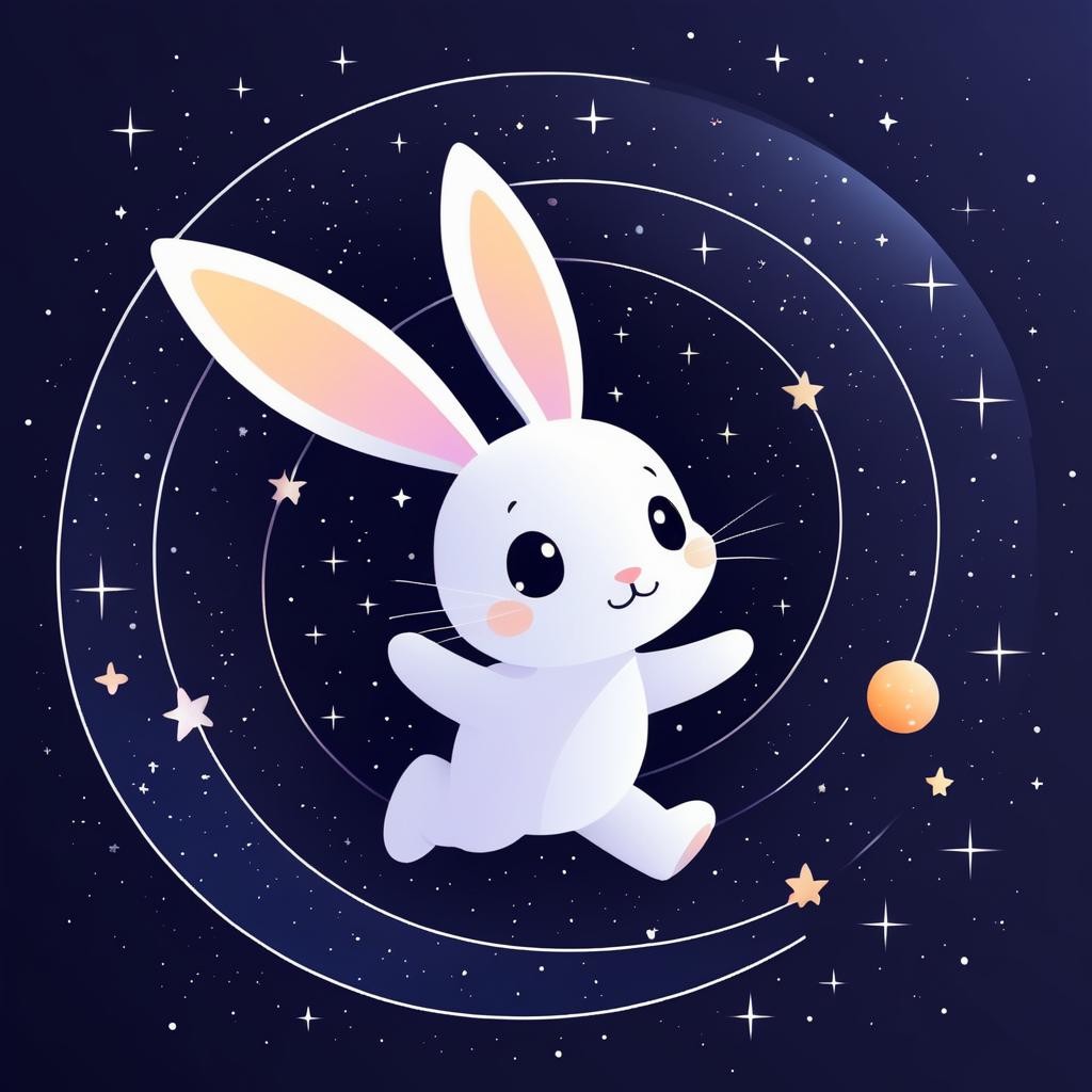 Minimalist Cartoon Rabbit in Space