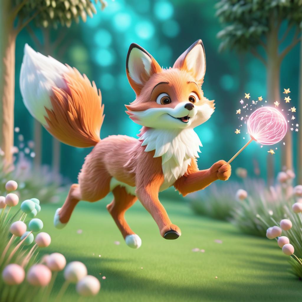 Whimsical Fox with Magic Wand in Dreamy Garden