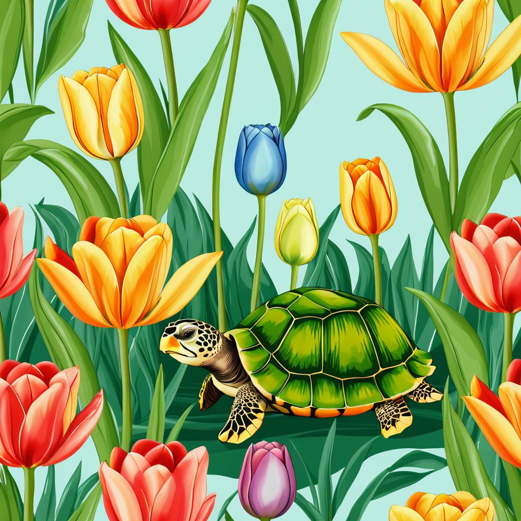 Vintage Tulip Garden with Turtle Design