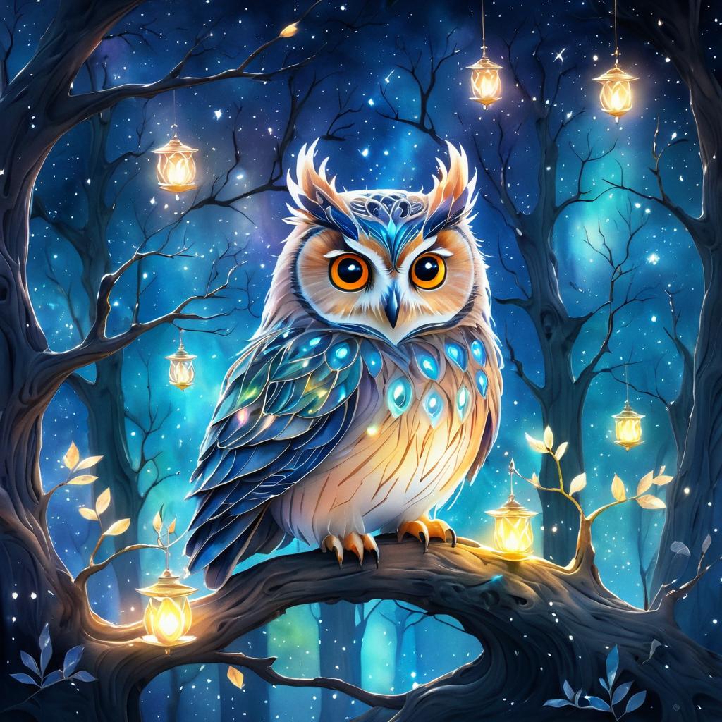 Whimsical Owl in a Dreamlike Forest