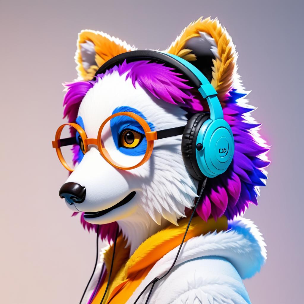 Vibrant Anthropomorphic Bear with Headphones