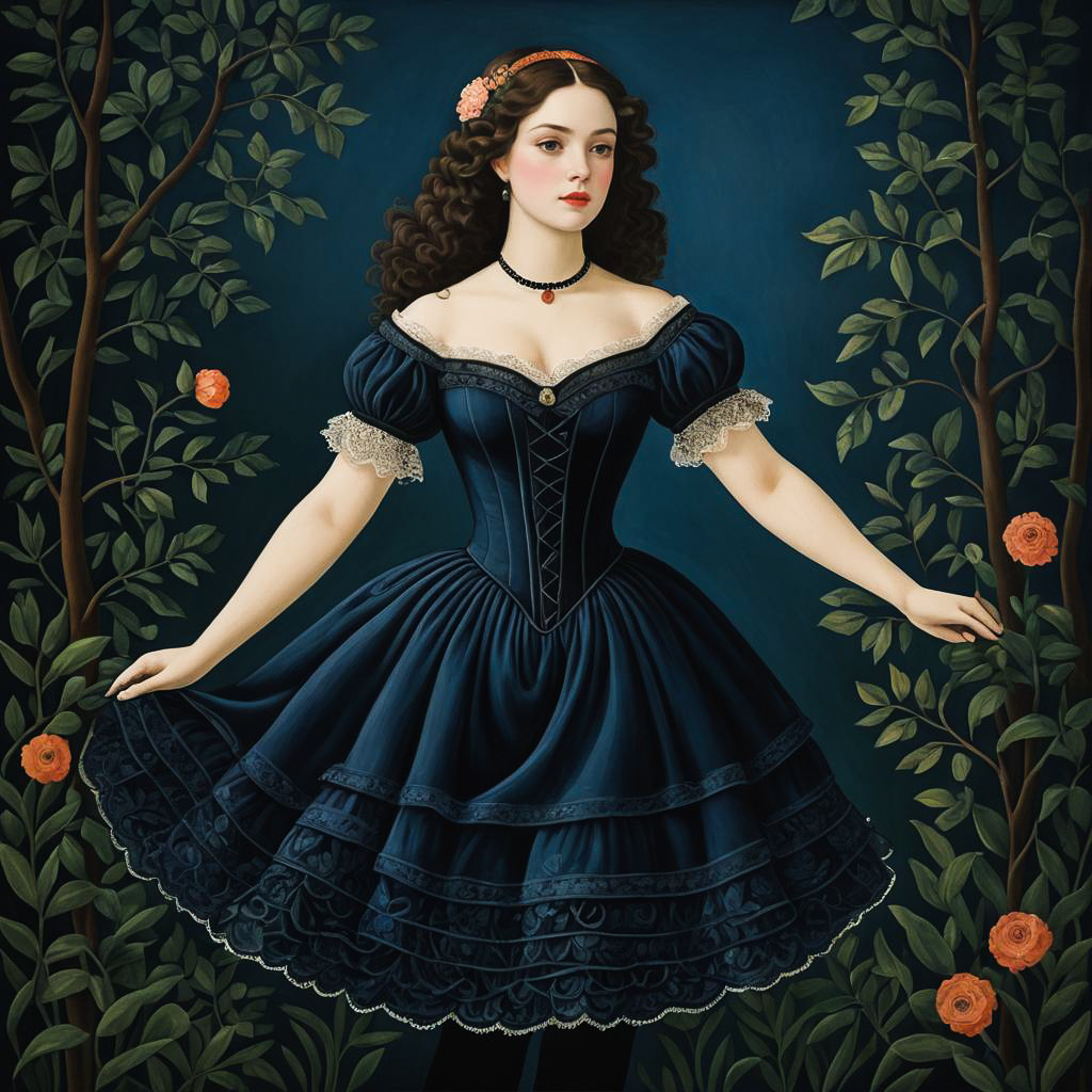 Playful Young Lady in Naïve Art Style