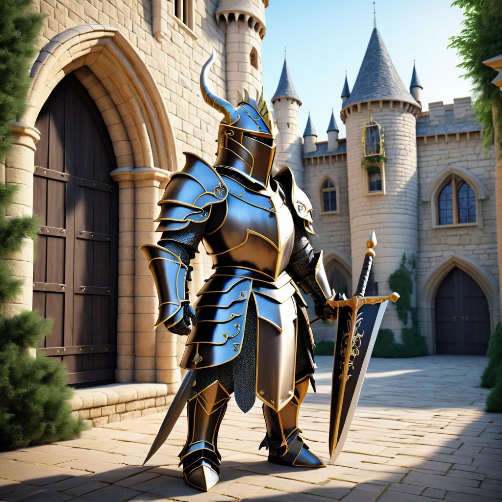 Heroic Dragon Knight in Castle Courtyard