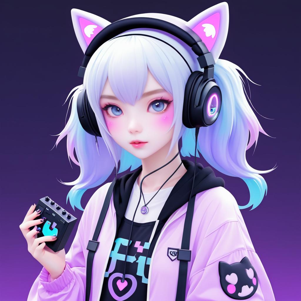 Anime Ghost Gamer Girl With Cat Ears