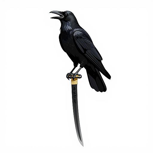 Crow on Katana with Kanji Design