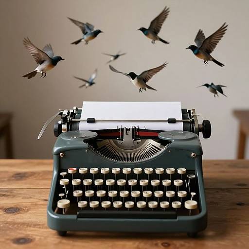 Surreal Vintage Typewriter with Birds