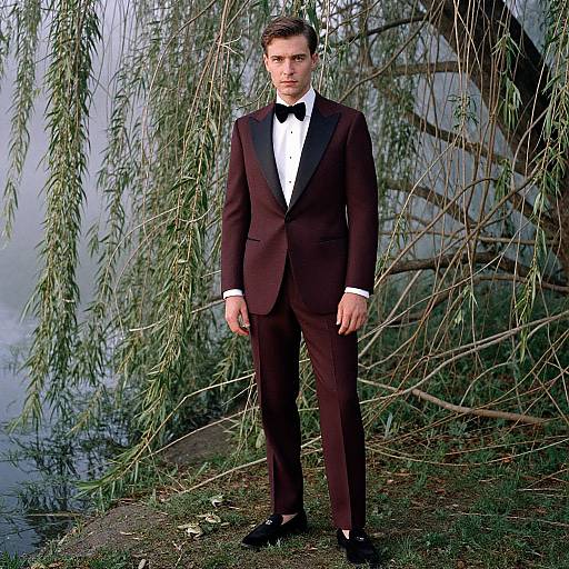 Sophisticated Man in Burgundy Tuxedo