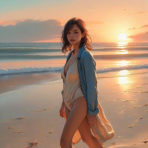 Woman on Beach at Sunset