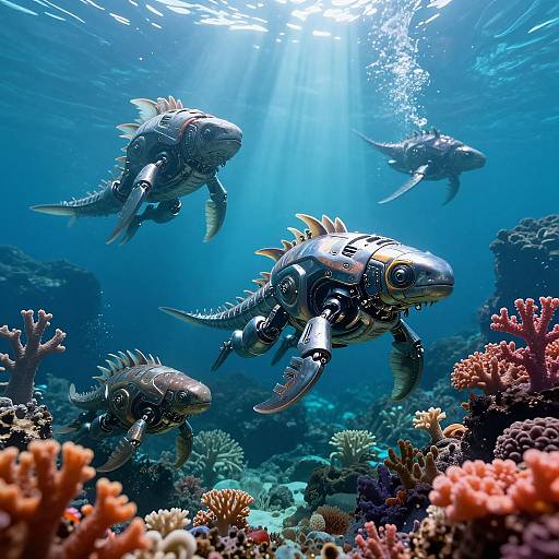 Surreal Mechanized Underwater Scene