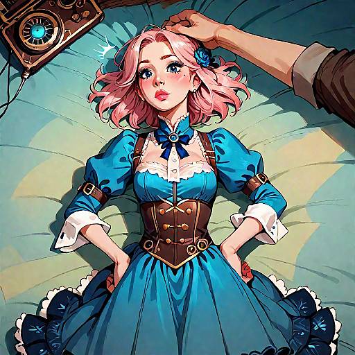 Surprised Girl in Steampunk Dress