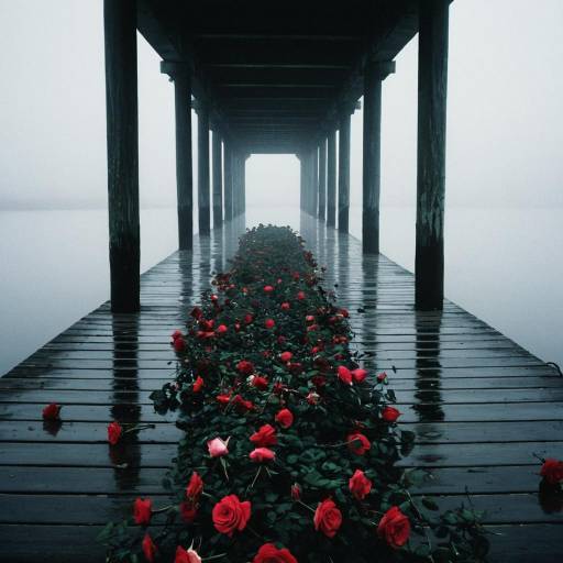 Foggy Pier with Red Roses