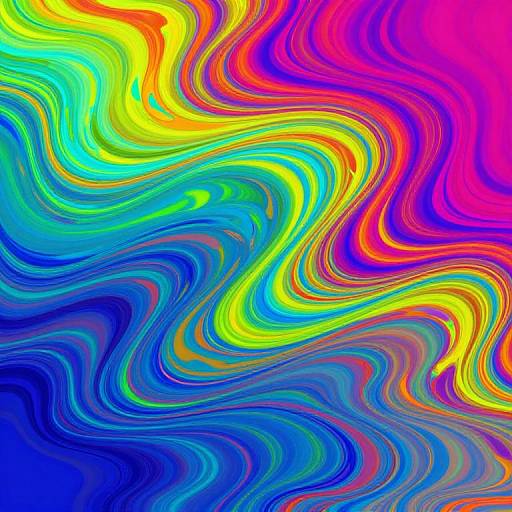 Vibrant, abstract, digital art of swirling, colorful waves in neon yellow, green, blue, red, and pink, creating a mesmerizing