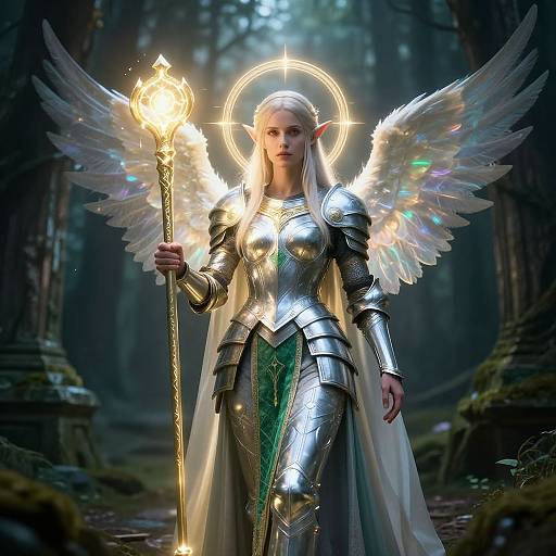 Radiant Half-Elf Cleric in Forest Ruins