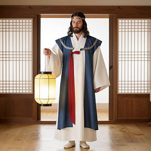 Korean Jesus in Lantern-lit Hall