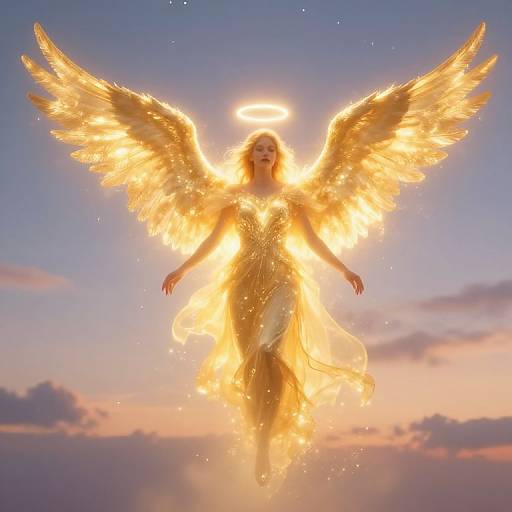 Golden Angel Descending at Twilight